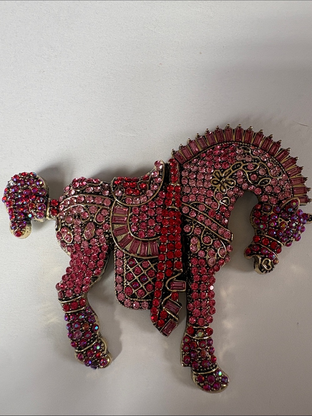 Pink Jeweled Horse Brooch